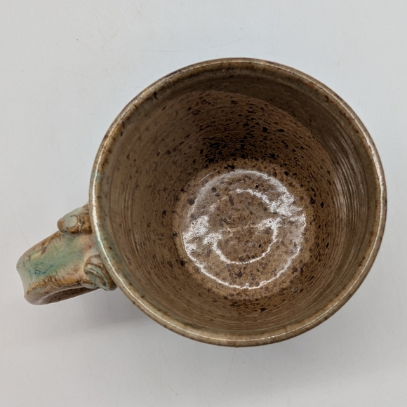 Handmade Earthenware Tan Green Blue Glazed Coffee Mug - Picture 6 of 9